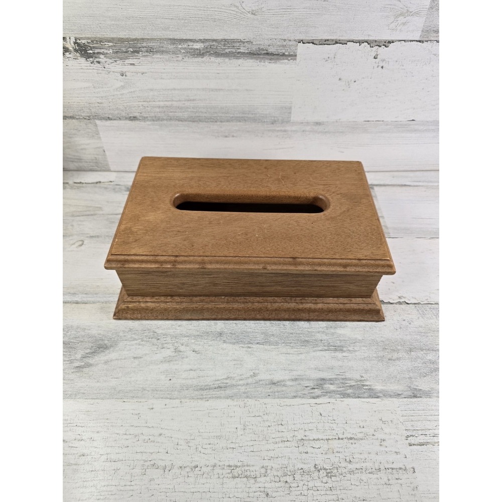 Vintage 80's Wooden Tissue Box Cover Rectangular Brown Wood Handcrafted 11.5in